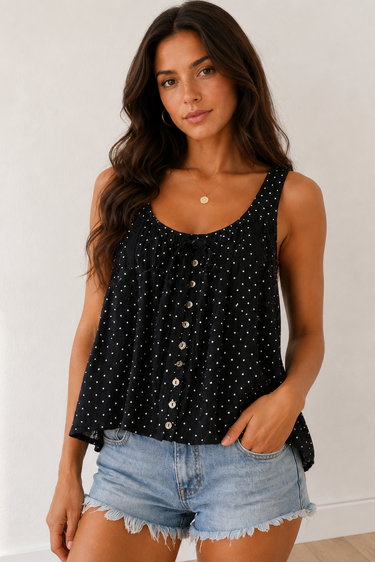 Polka Dot Button Tank - ShopSpoiled