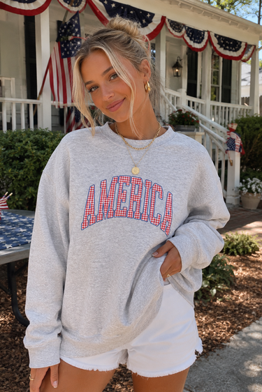 America Gingham Crewneck Sweatshirt - ShopSpoiled