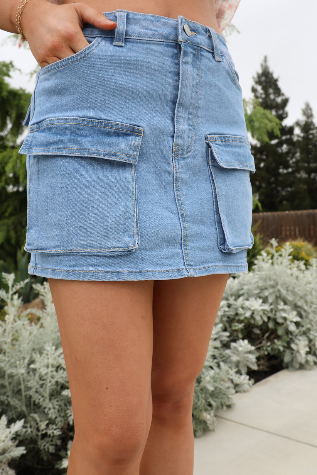 Up to Date Mini Skirt In Light Denim - ShopSpoiled