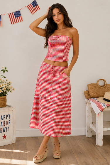 Gingham Midi Skirt - ShopSpoiled