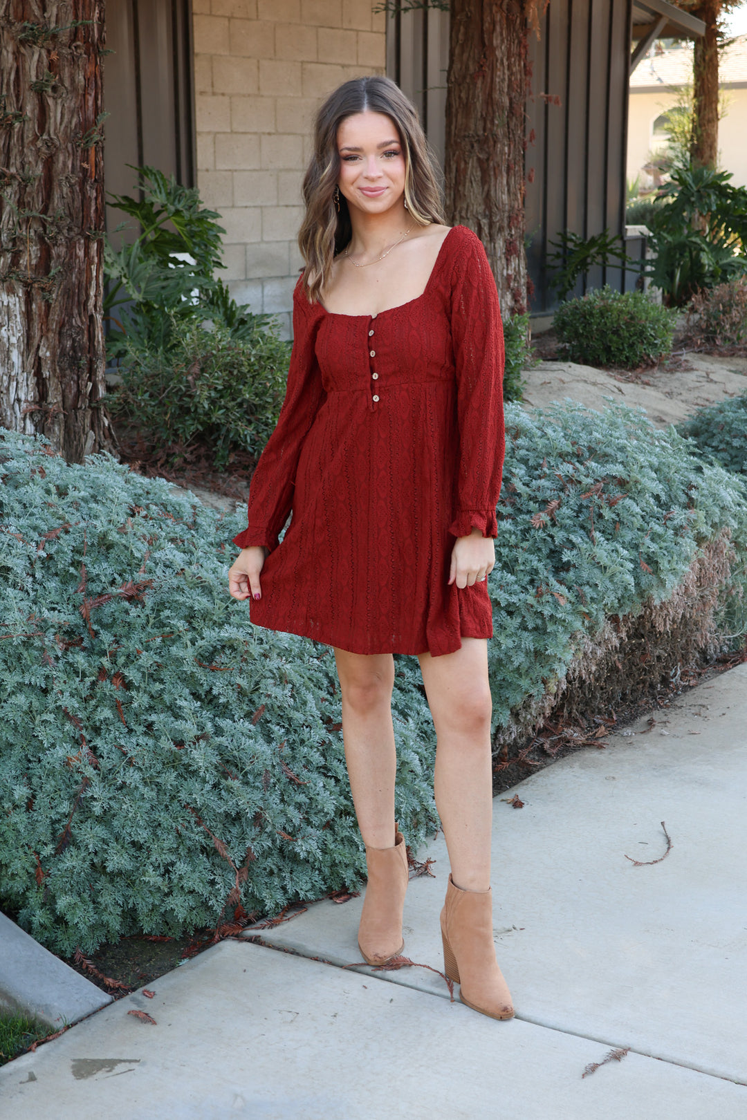 Living In The Moment Dress In Rust - ShopSpoiled