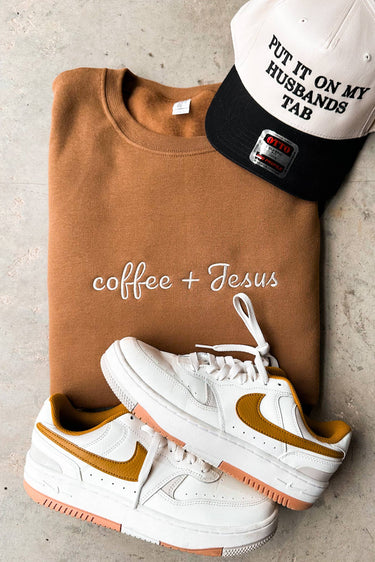 Coffee + Jesus Embroidery Sweatshirt - ShopSpoiled
