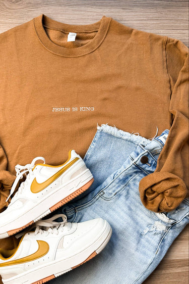 Jesus is King Embroidery Sweatshirt - ShopSpoiled