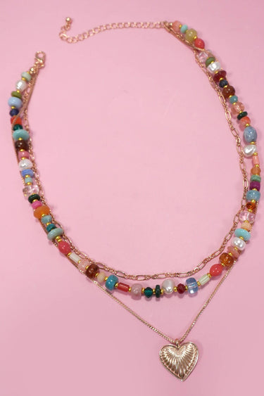 Beaded Heart Charm Necklace - ShopSpoiled