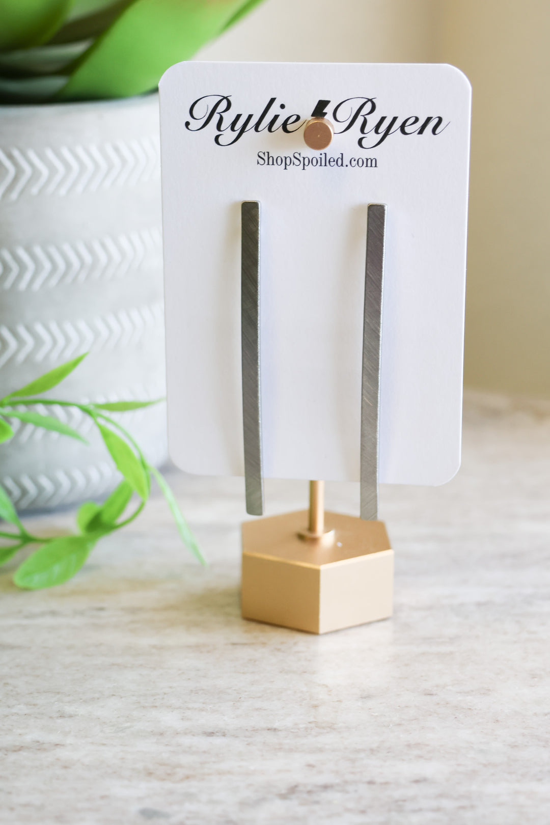 Brushed Silver Bar Earring - ShopSpoiled