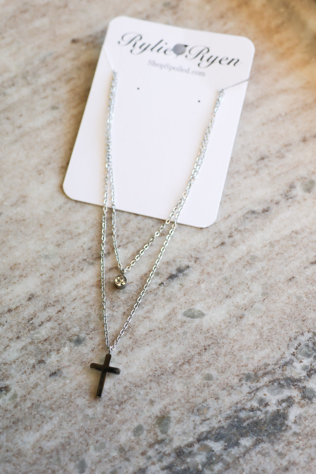 Simple Cross Layered Necklace in Silver - ShopSpoiled