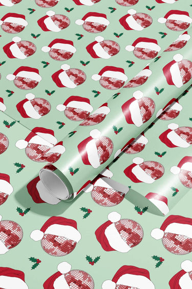 Santa Hat Disco Ball Christmas Gift Wrap Wrapping Paper - ShopSpoiled