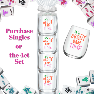 Mahjong Stemless 4 ct Set Wine Glasses "It's About Bam Time" - ShopSpoiled