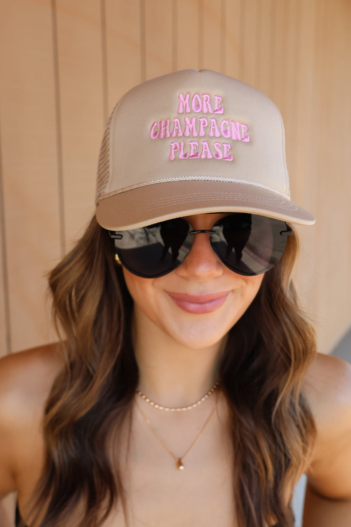 More Champagne Please Embroidered Trucker Cap - ShopSpoiled