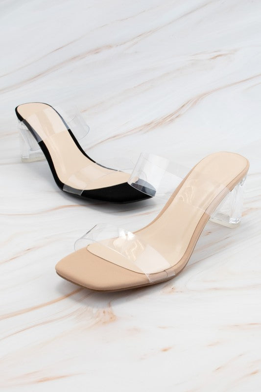 Della Clear Heels In Nude - ShopSpoiled
