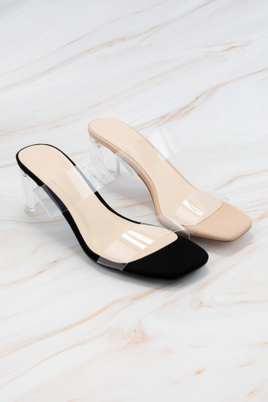 Della Clear Heels In Black - ShopSpoiled