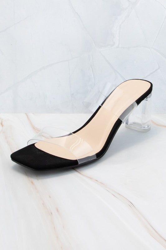 Della Clear Heels In Black - ShopSpoiled