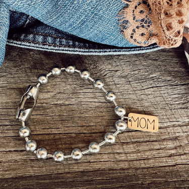 Hand Stamped MOM Brass Tag Bracelet - ShopSpoiled