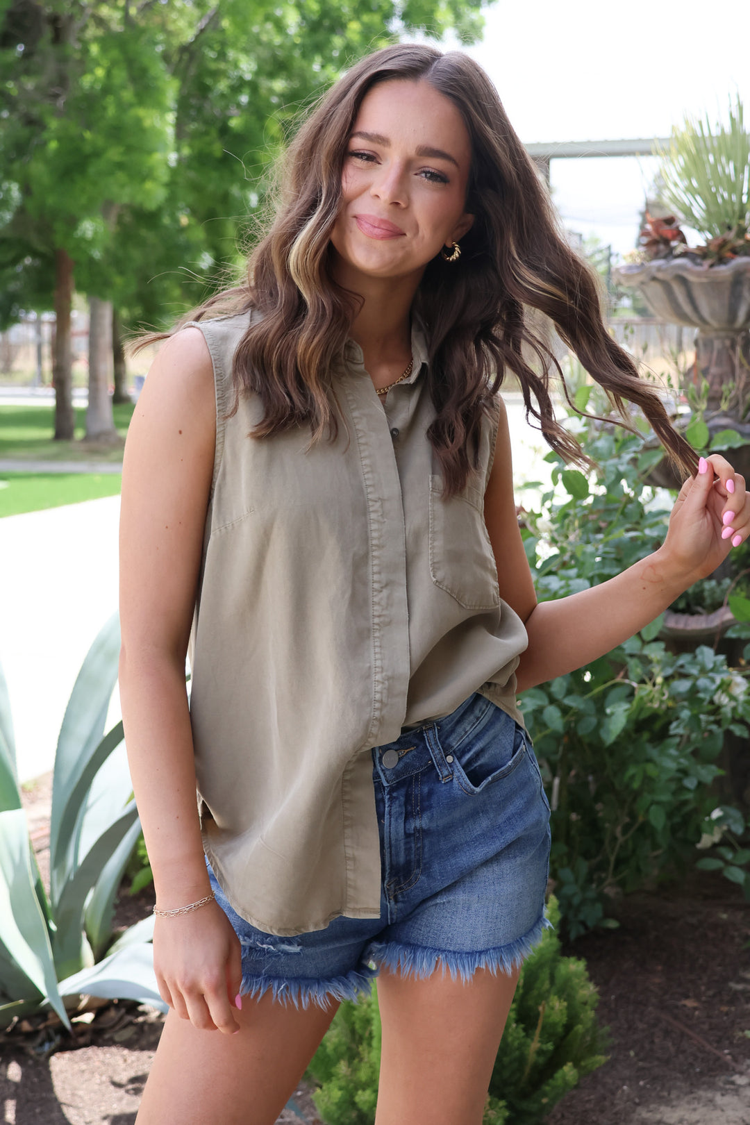 Julia Sleeveless Top In Olive - Shop Spoiled Boutique 
