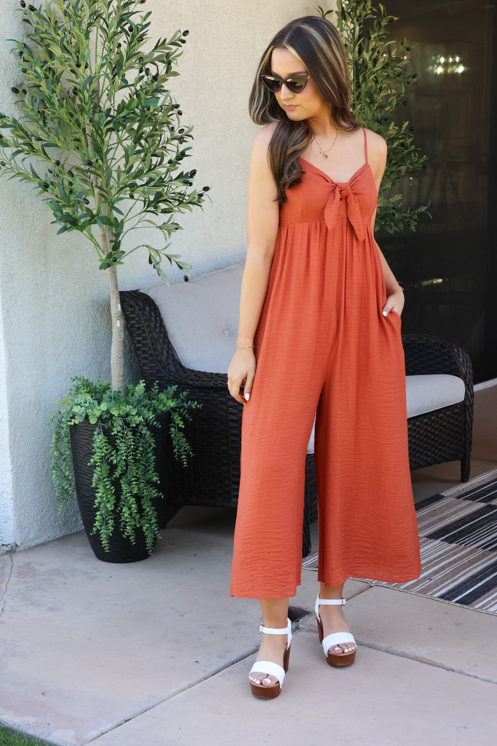 Summer Fun Jumpsuit In Rust - ShopSpoiled
