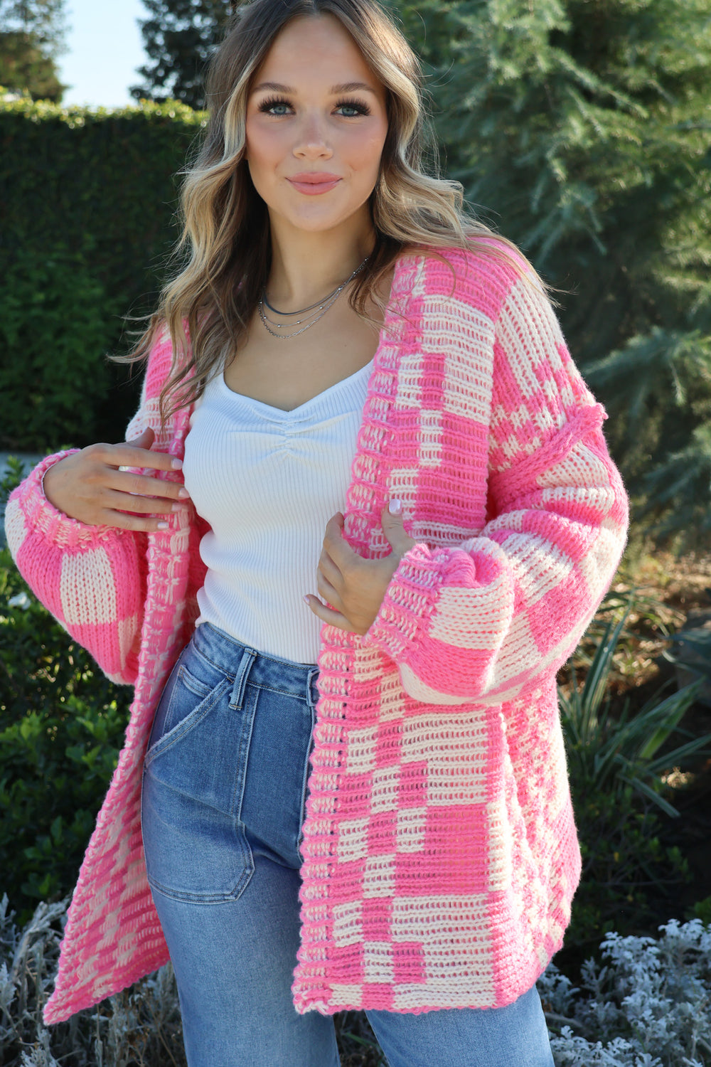 Checked Out Cardigan Pink/White my - Shop Spoiled Boutique 
