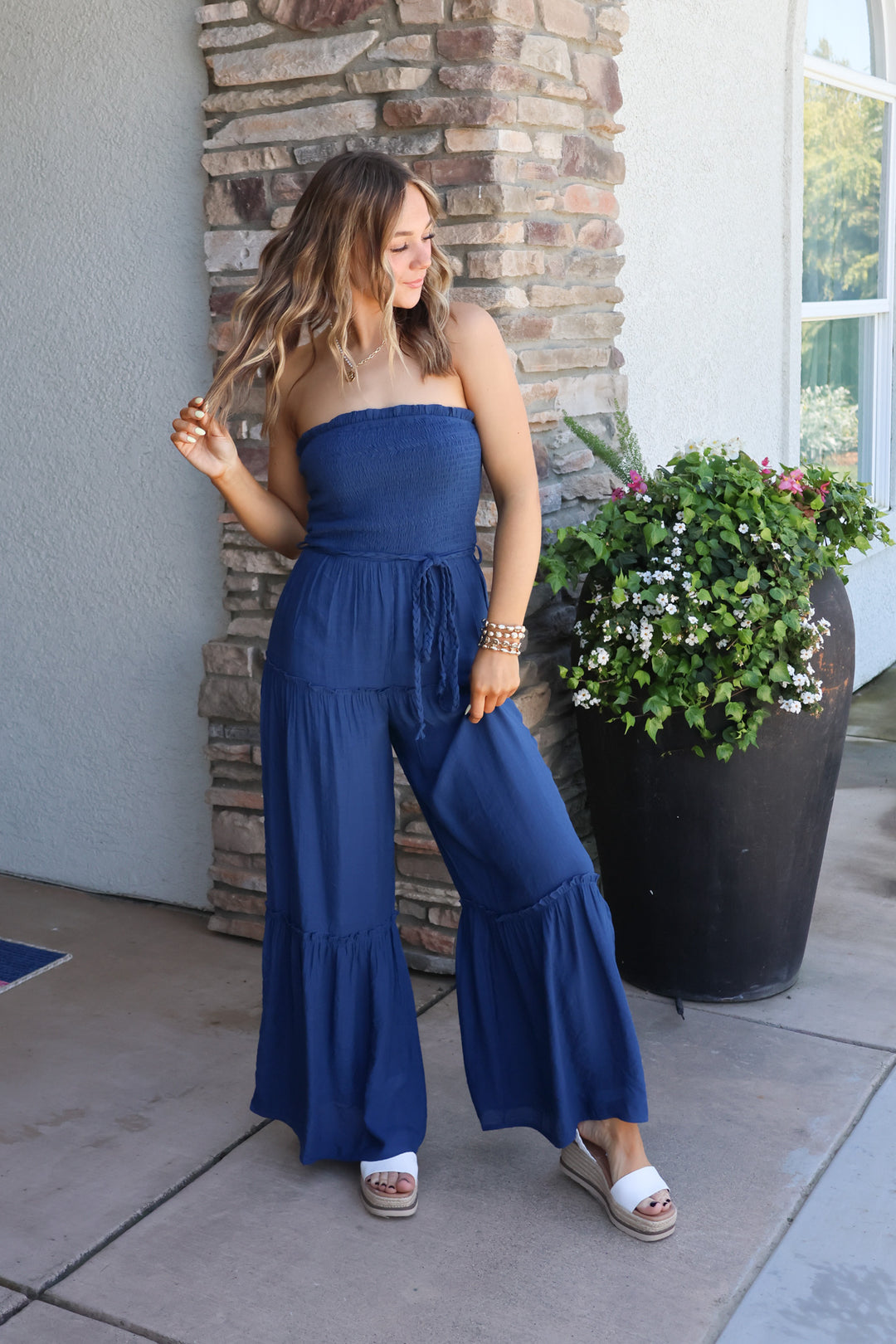 One Way Ticket Jumpsuit In Navy - ShopSpoiled