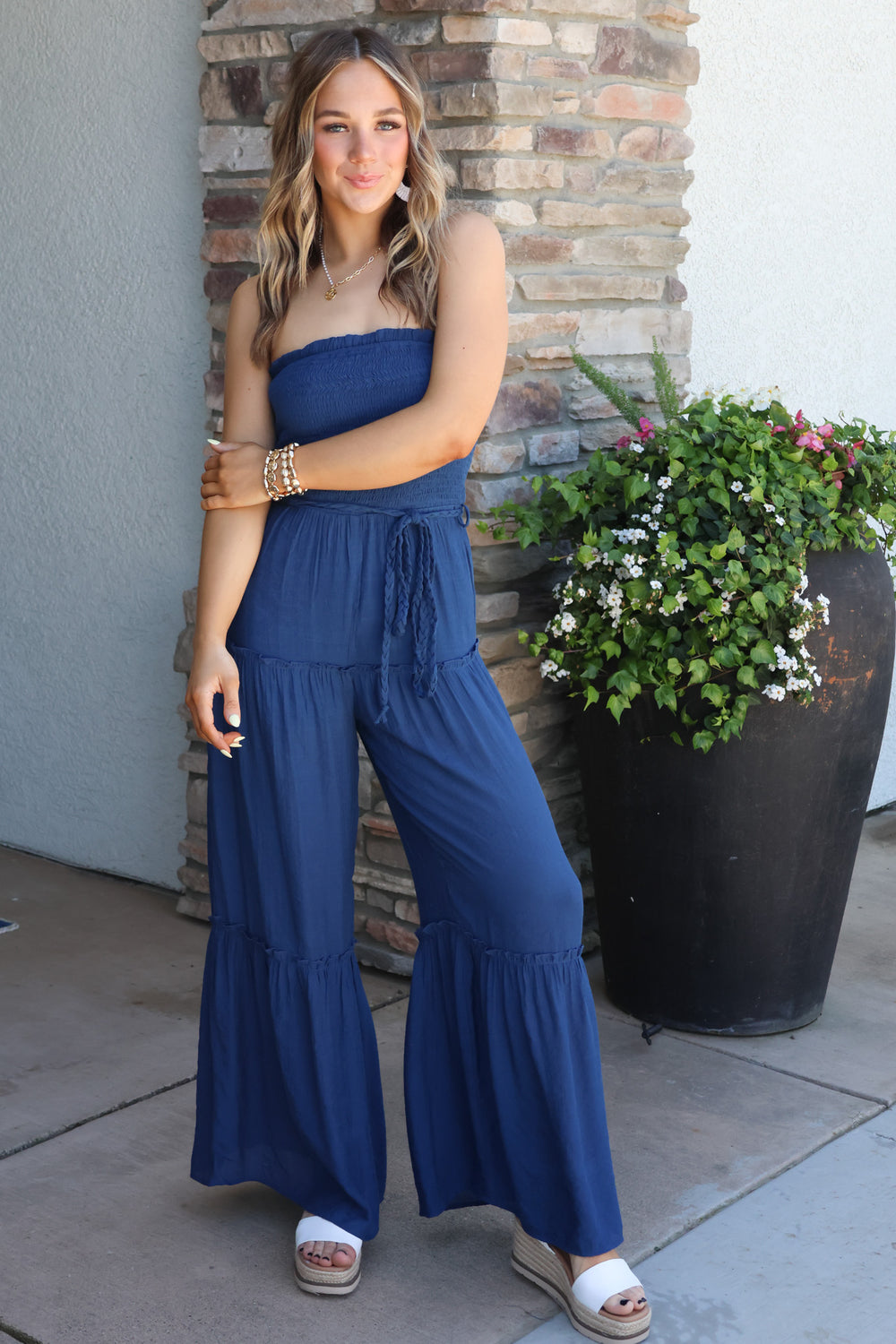 One Way Ticket Jumpsuit In Navy - ShopSpoiled