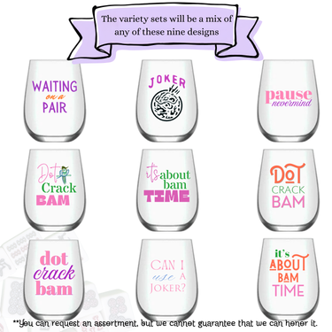 Mahjong Stemless 4ct VARIETY Mix Set Plastic Wine Glasses - ShopSpoiled