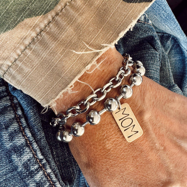 Hand Stamped MOM Brass Tag Bracelet - ShopSpoiled