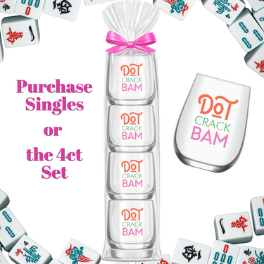 Mahjong Stemless 4ct Set Wine Glasses "Dot Crack Bam" - ShopSpoiled