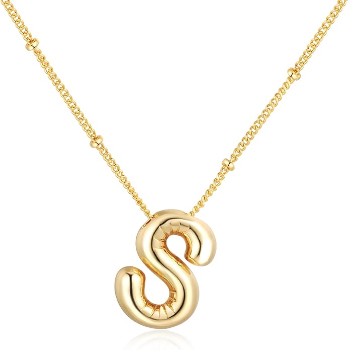 Bubble Initial Necklace In Gold - ShopSpoiled