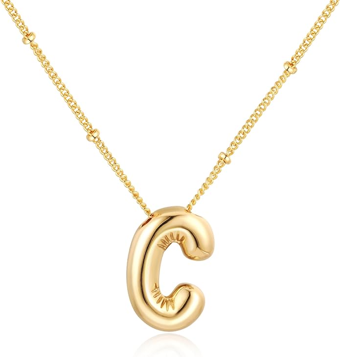 Bubble Initial Necklace In Gold - ShopSpoiled