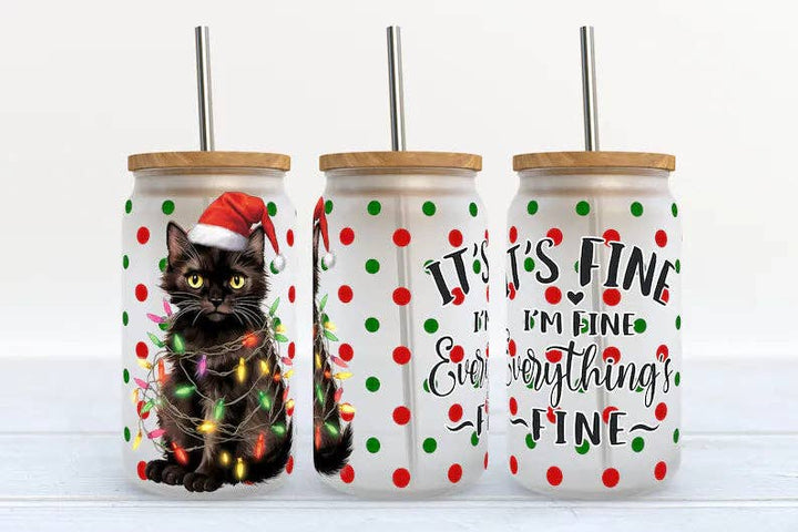 It's Fine I'm Fine Everything's Fine Christmas Cat 16oz Libbey Glass Tumbler - ShopSpoiled