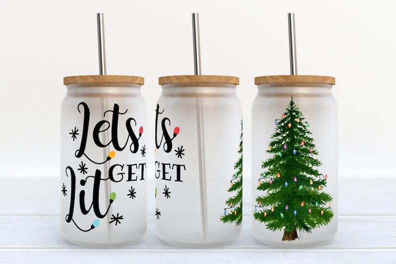 Let's Get Lit Christmas 16oz Holiday Libbey Glass Tumbler - ShopSpoiled