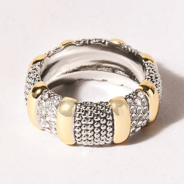 Two Tone Textured CZ Micro Pave Ring - ShopSpoiled