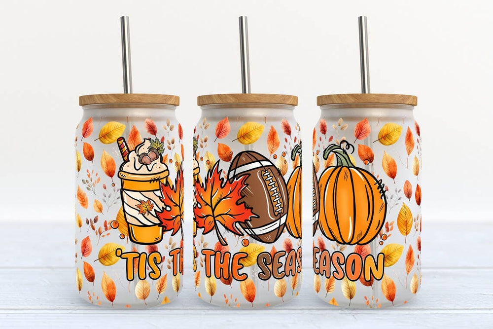 Tis the Season Fall Football 16oz Libbey Glass Tumbler - ShopSpoiled