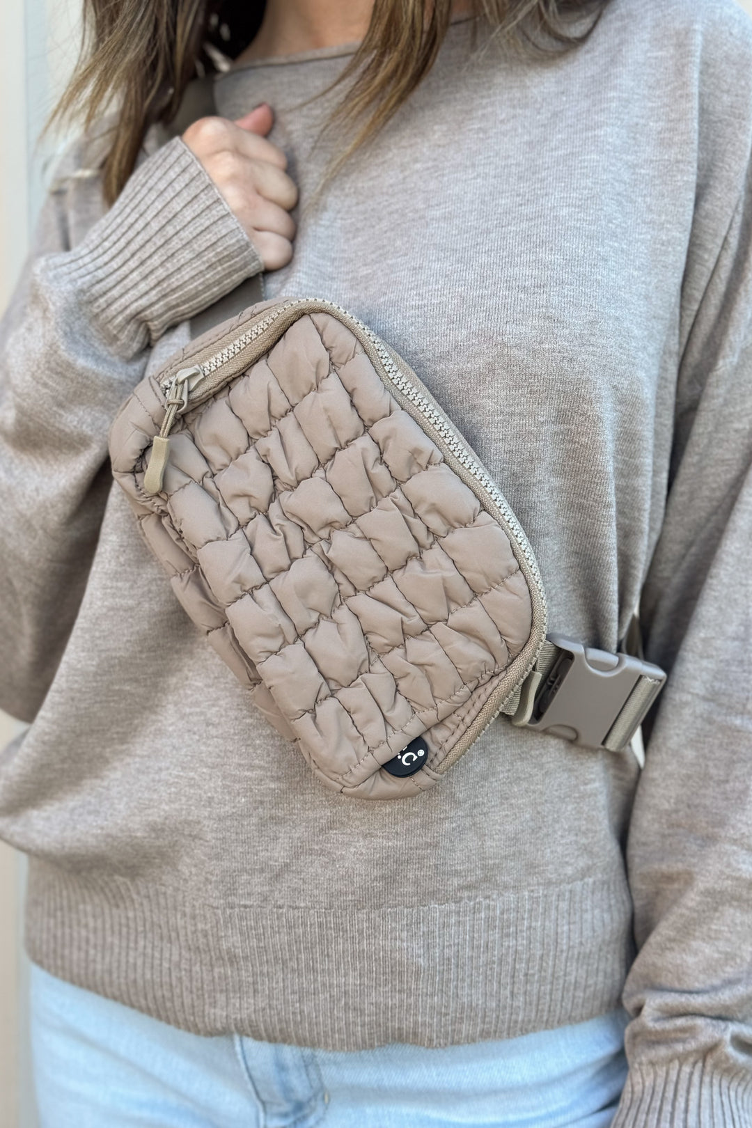 Taupe Puffer Belt Bag - Shop Spoiled Boutique 