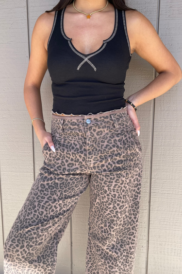 Muted Leopard Barrel Jeans - ShopSpoiled