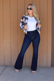 Frankie Flare Jeans: Dark Denim - ShopSpoiled