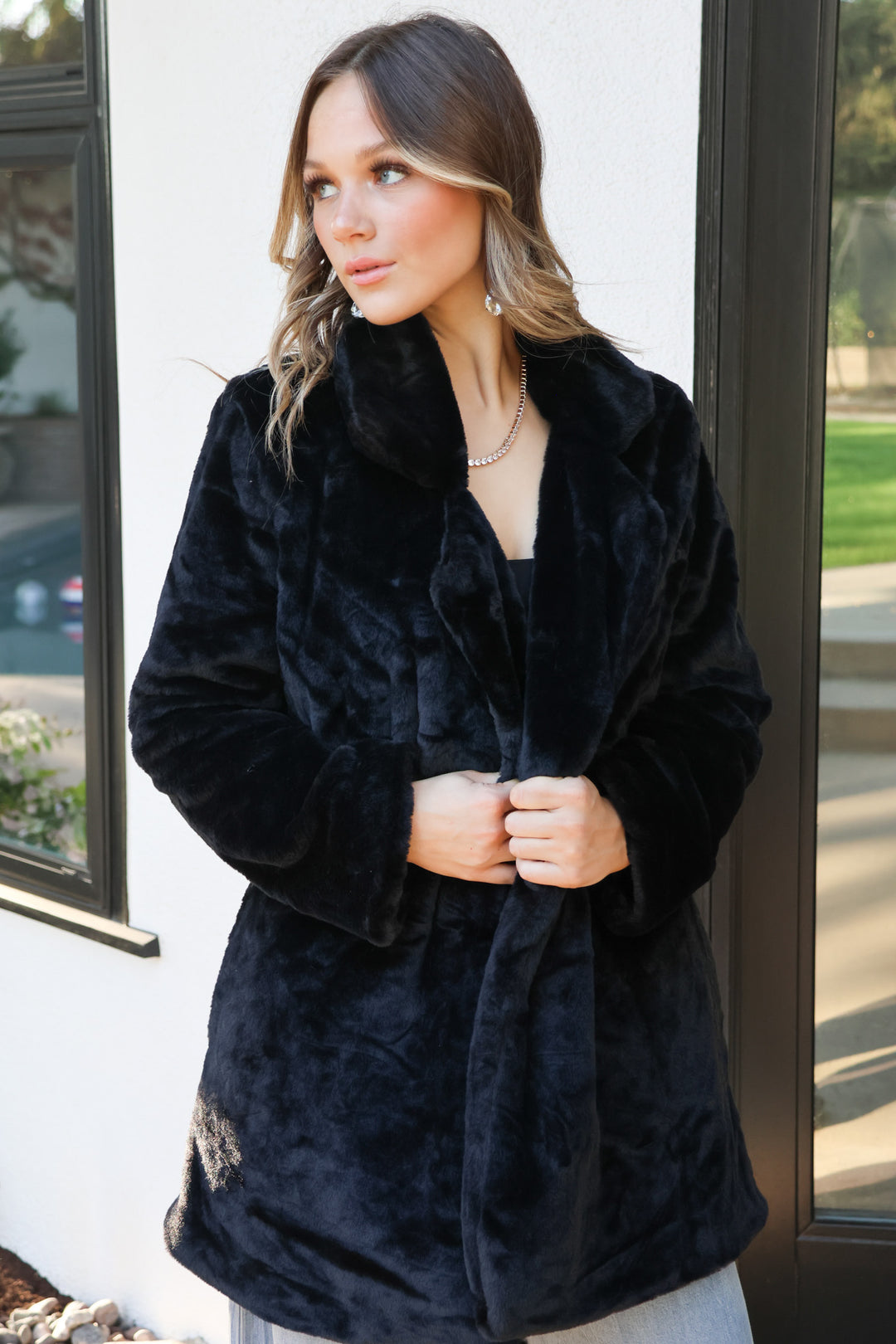 Briar Faux Fur Coat In Black - ShopSpoiled