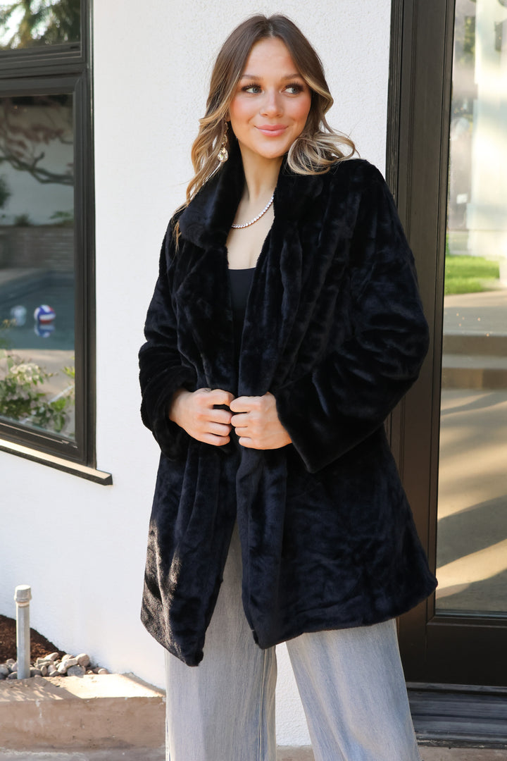Briar Faux Fur Coat In Black - ShopSpoiled