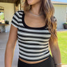 Ribbed Stripe Scoop Neck Tee - ShopSpoiled