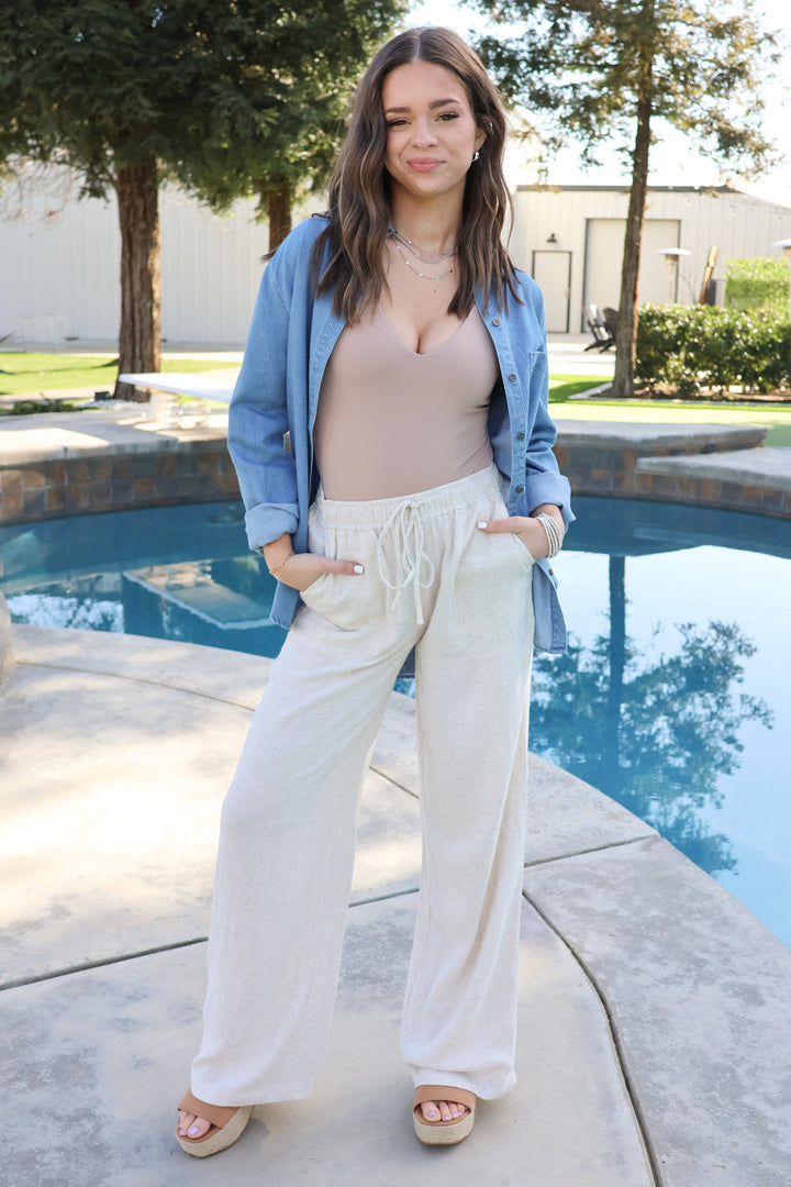 Daily Chic Linen Pants In Natural - ShopSpoiled