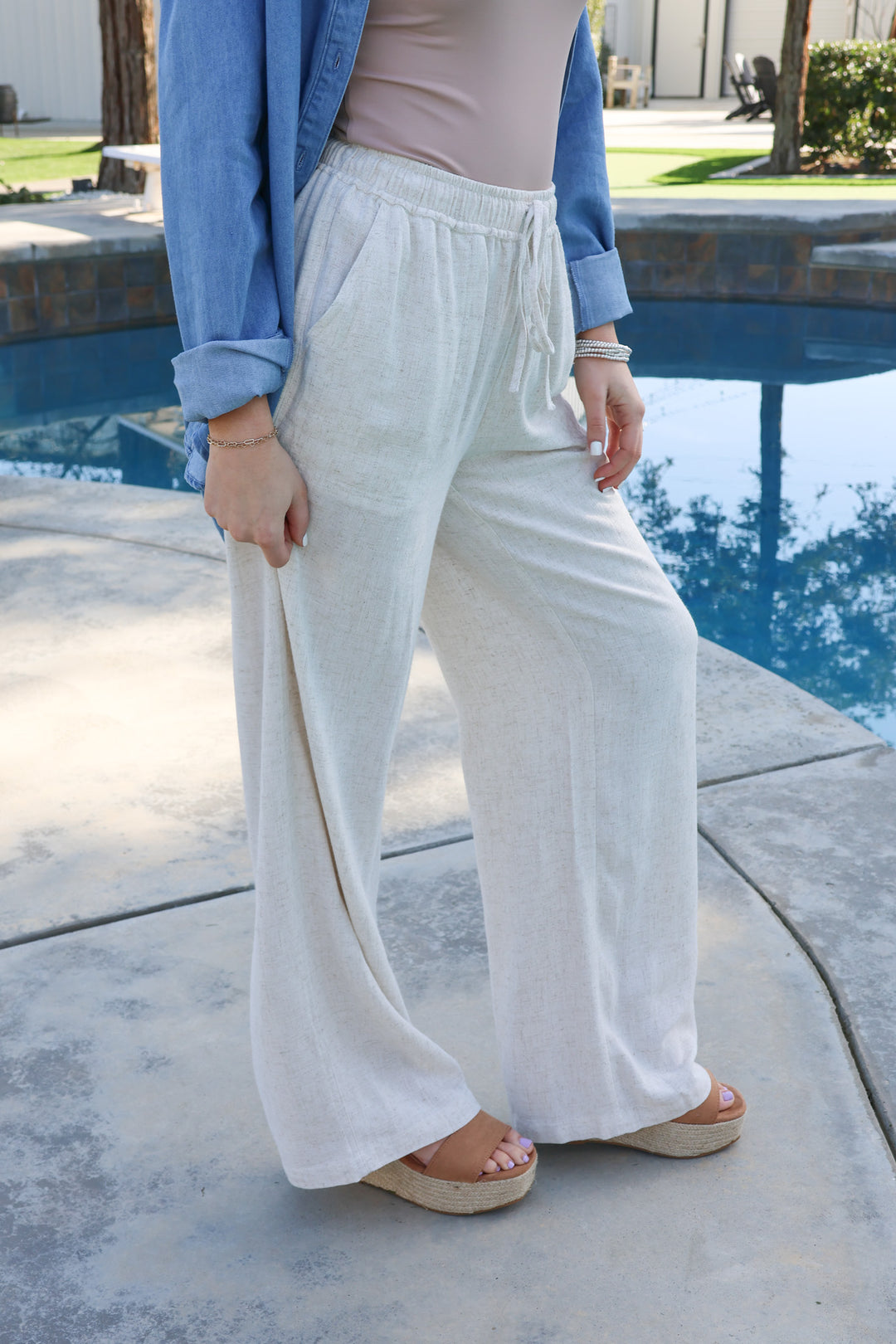 Daily Chic Linen Pants In Natural - ShopSpoiled