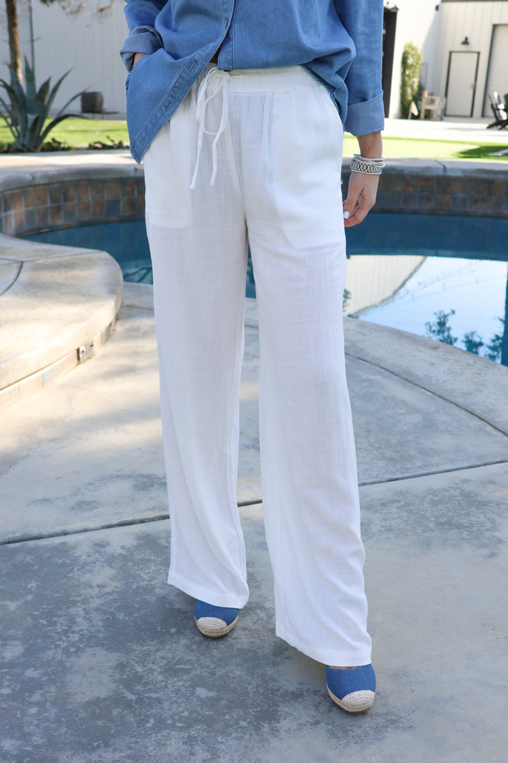 Daily Chic Linen Pants In White - ShopSpoiled