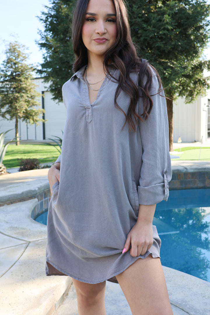 Put A Smile On Dress In Grey - ShopSpoiled