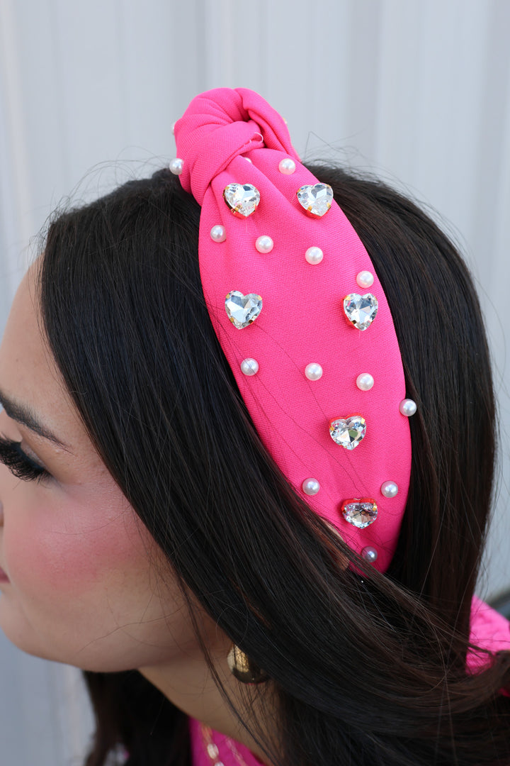 Bling Heart Headband In Pink - ShopSpoiled