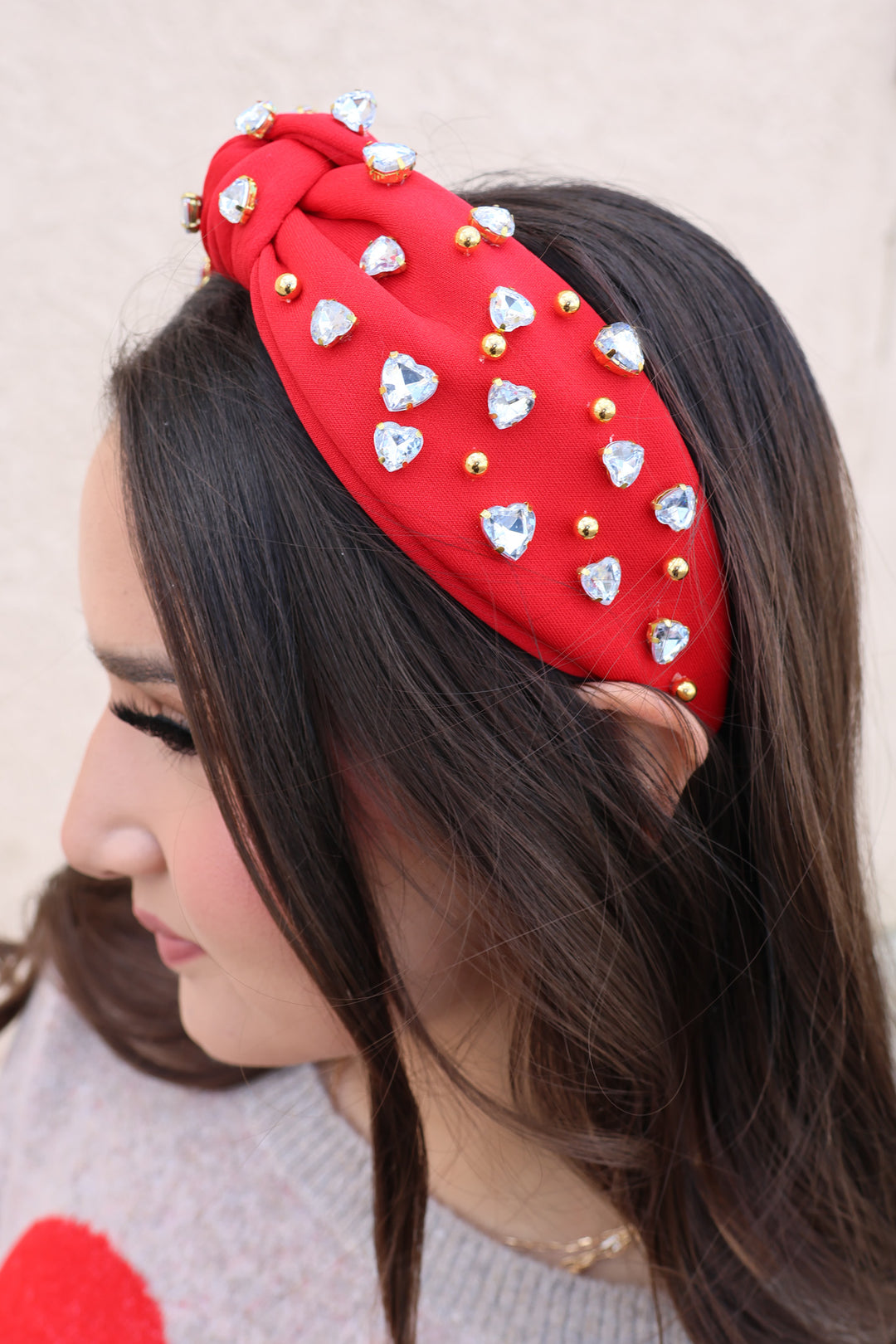 Bling Heart Headband In Red - ShopSpoiled