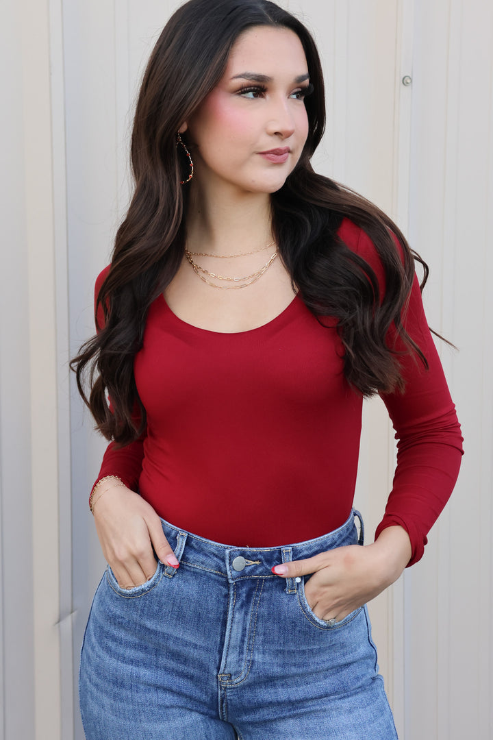 Must Have Bodysuit In Burgundy - ShopSpoiled