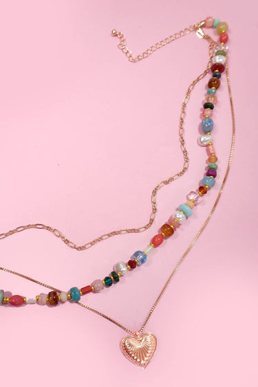 Beaded Heart Charm Necklace - ShopSpoiled