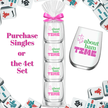 Mahjong Stemless 4 ct Set Wine Glasses "It's About Bam Time" - ShopSpoiled