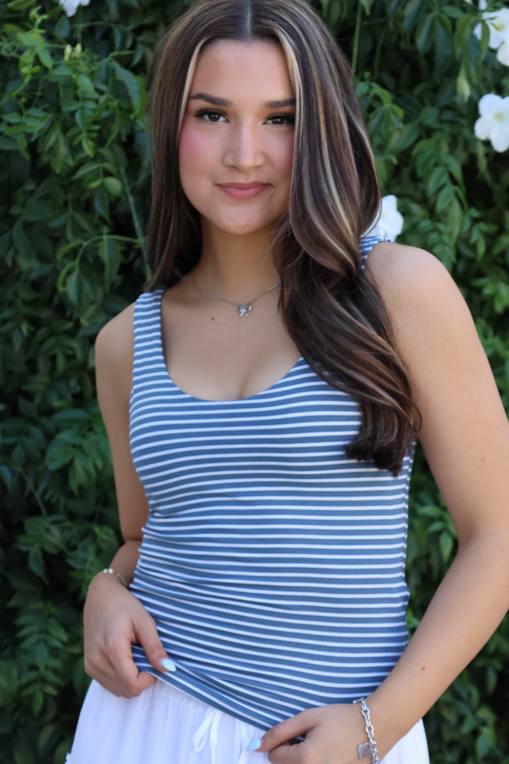 Striped to Perfection Tank Top in Blue - ShopSpoiled