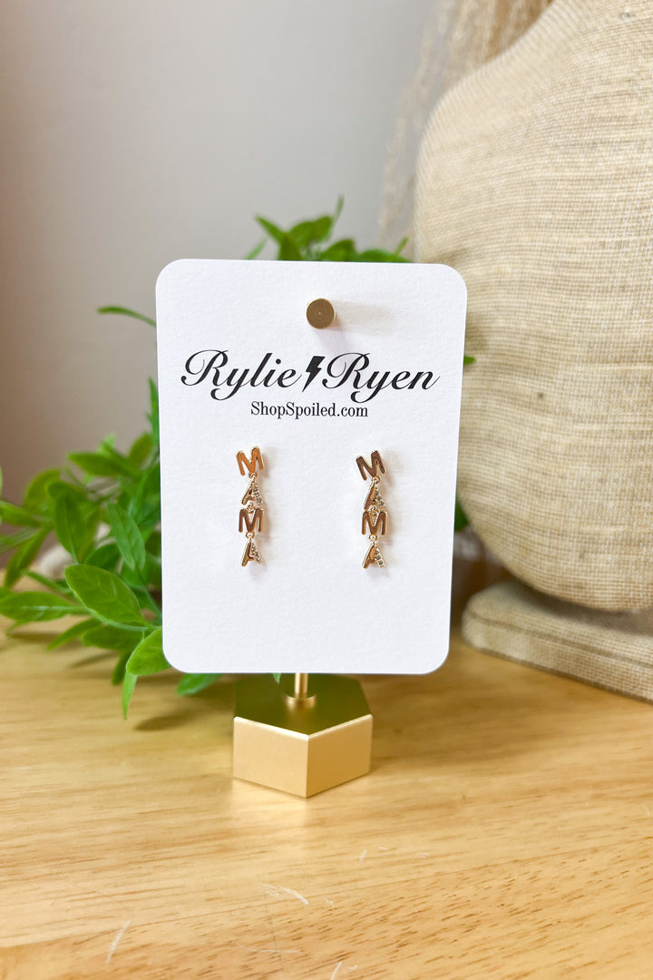 MAMA Dangle Earrings In Gold - ShopSpoiled