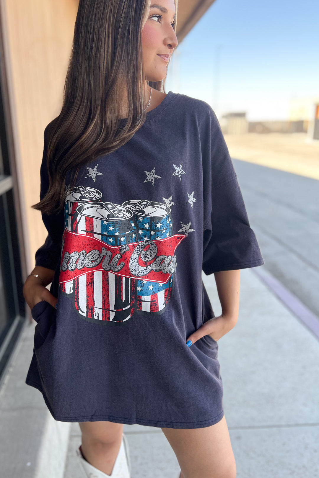 Ameri-Can T-Shirt Dress In Navy - ShopSpoiled