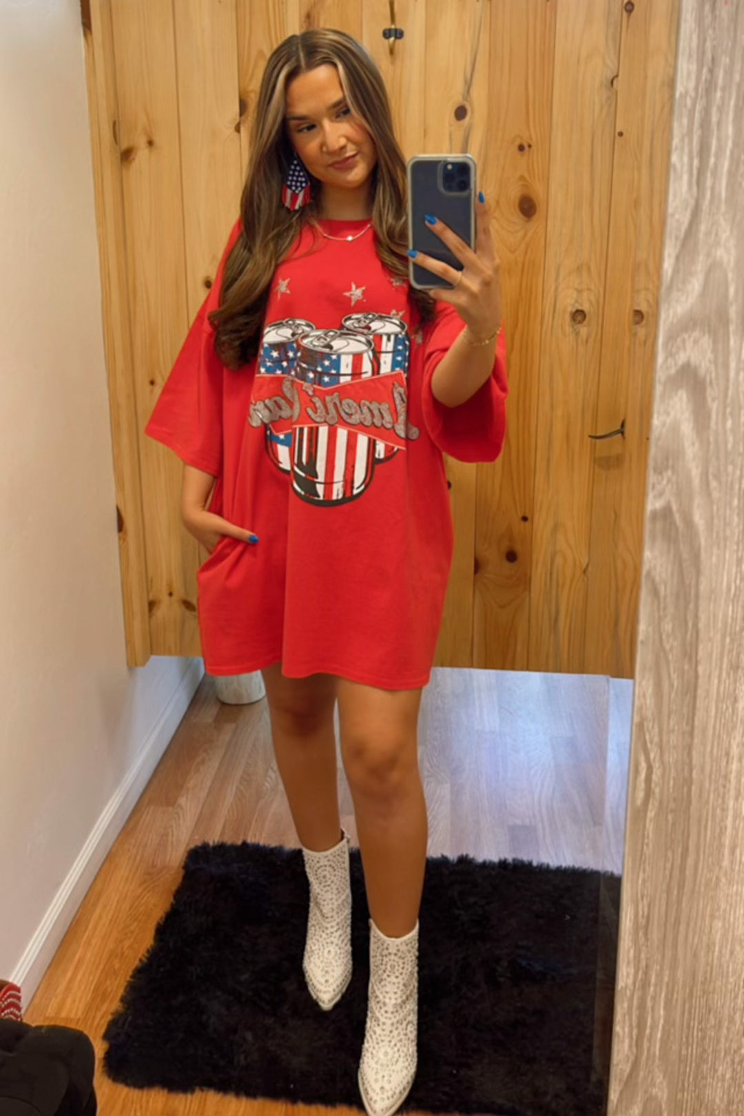 Ameri-Can T-Shirt Dress In Red - ShopSpoiled
